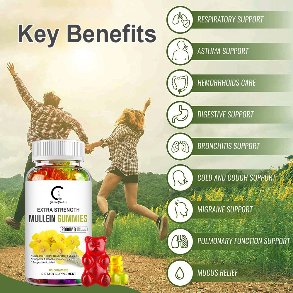 Mullein Leaf Gummies For Lung Cleanse Detox Natural Mullein Herbal Supplement