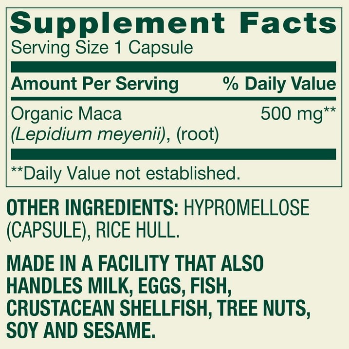Spring Valley Maca 500mg Vegetarian Capsules General Wellness 90 Count