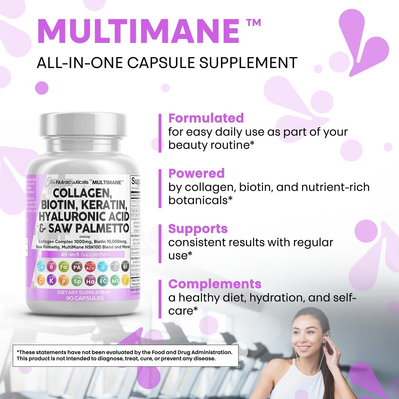 Clean Nutraceuticals Collagen Pills 1000mg Biotin 10000mcg Keratin Vitamins 90Ct