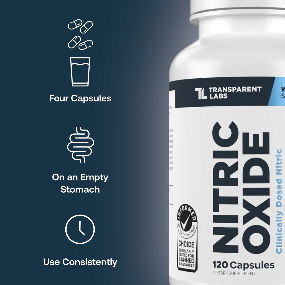 Nitric Oxide Booster with Arginine Nitrate Betaine Pine Bark Extract 120 Count