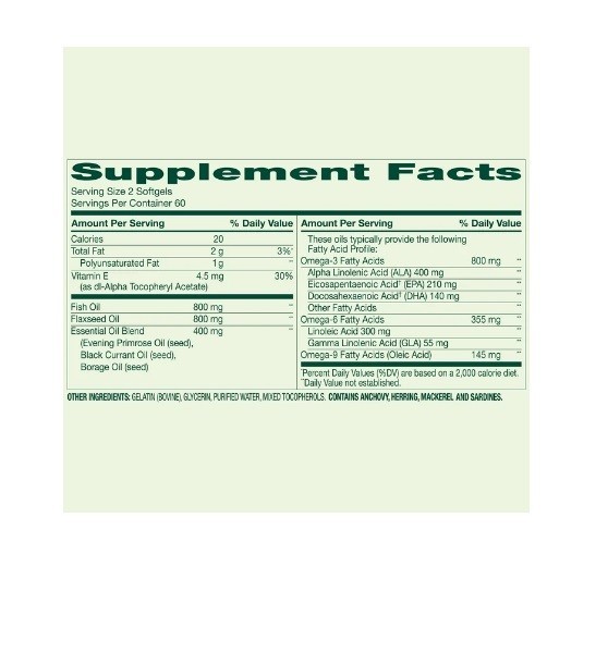Spring Valley Triple Omega Fish Oil 800mg Flax Oil 800mg and Borage Oil 120 Ct