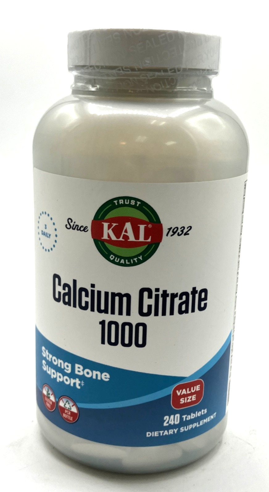 KAL Calcium Citrate 1000Mg Calcium Supplements for Women & Men Bone Health 240