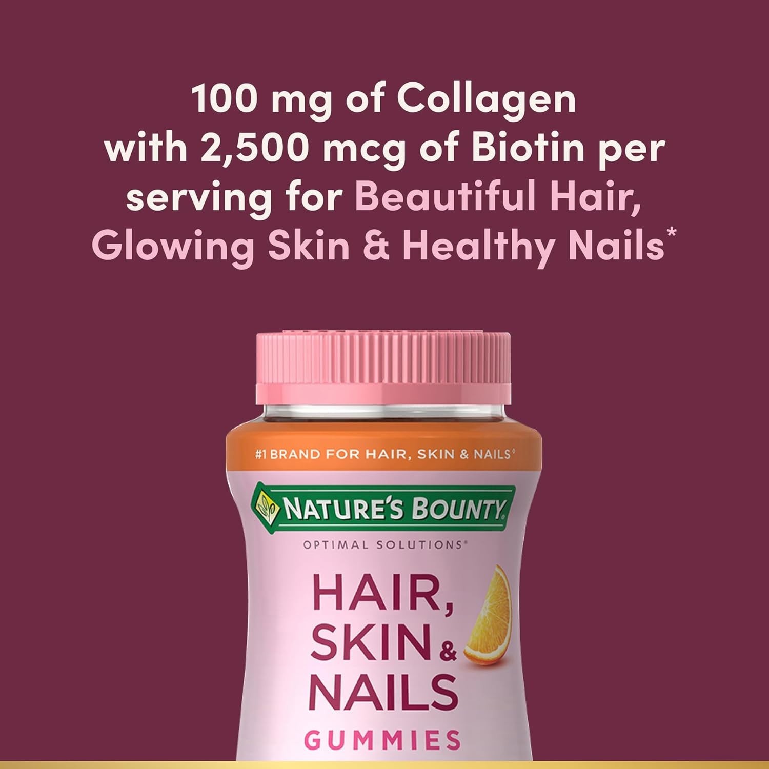 Nature’s Bounty Hair Skin & Nails Gummies 80 Ct –Biotin + Collagen Citrus Flavor