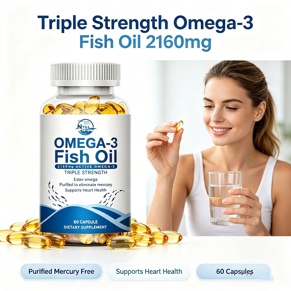 Triple Strength Omega-3 Fish Oil 2160mg Capsules,Supports Heart Health 60 Caps