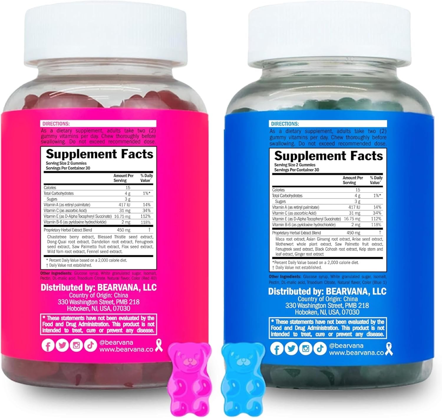 Bearvana Gummies Bundle 2 Pack Berry Top Support + Peach Gains 60 Ct
