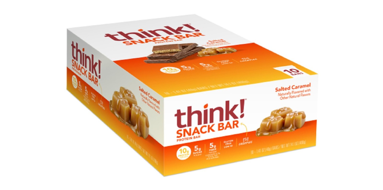 Think!, Bar Salted Caramel Box 10 Count, 1.41 Ounce 10 Count (Pack of 1)