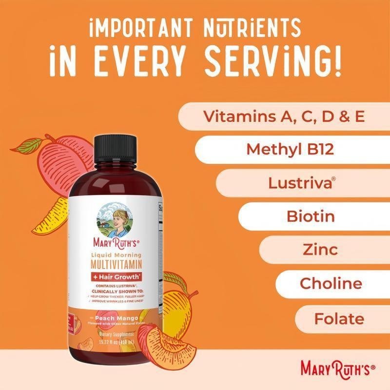 1pc MaryRuth’s Liquid Multivitamin Scalp Growth Women Biotin Peach Mango 450ml^