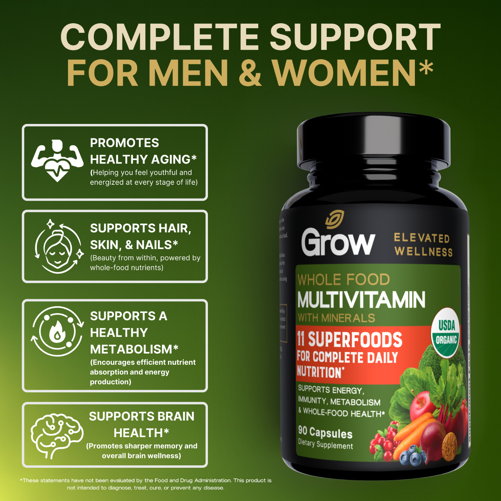Dr. Berg Whole Food Multivitamin with Minerals, Daily for Men & Women, USDA 90CT