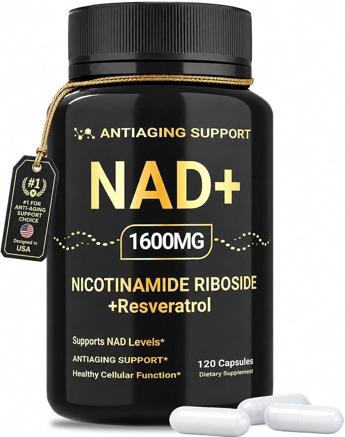 NAD+ Supplement 1600mg Resveratrol Nicotinamide Riboside Anti-Aging 120 Capsules