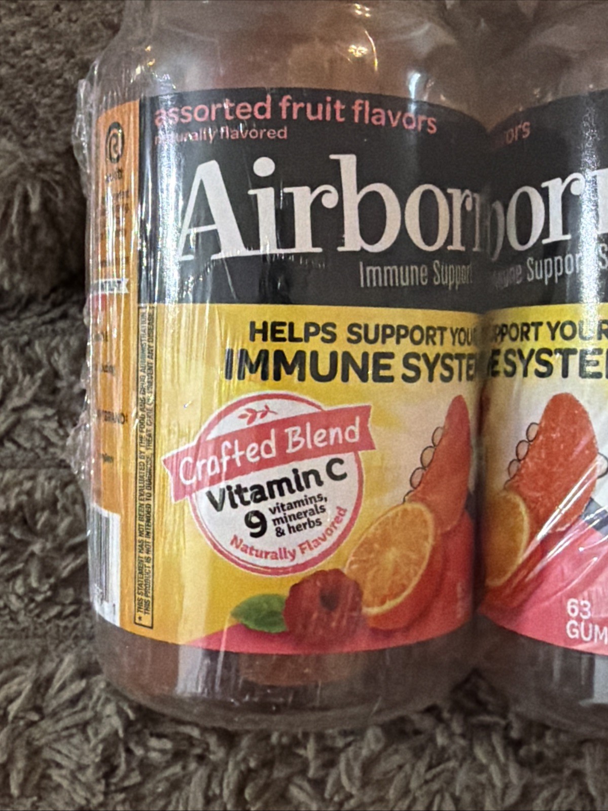 2X Airborne 750mg Vitamin C Immune Support Gummies Assorted Fruit 63ct ct 06/27