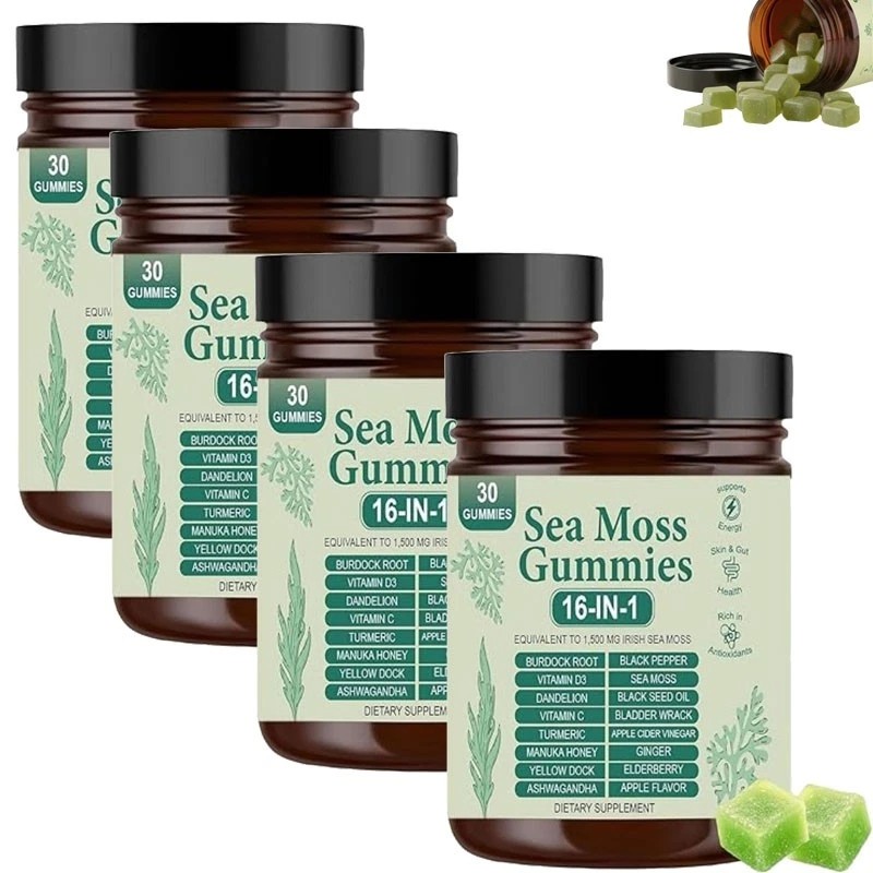 Sea Moss Gummies 16-in-1, Sea Moss Blend with Black Seed Oil-Green Apple Flavor