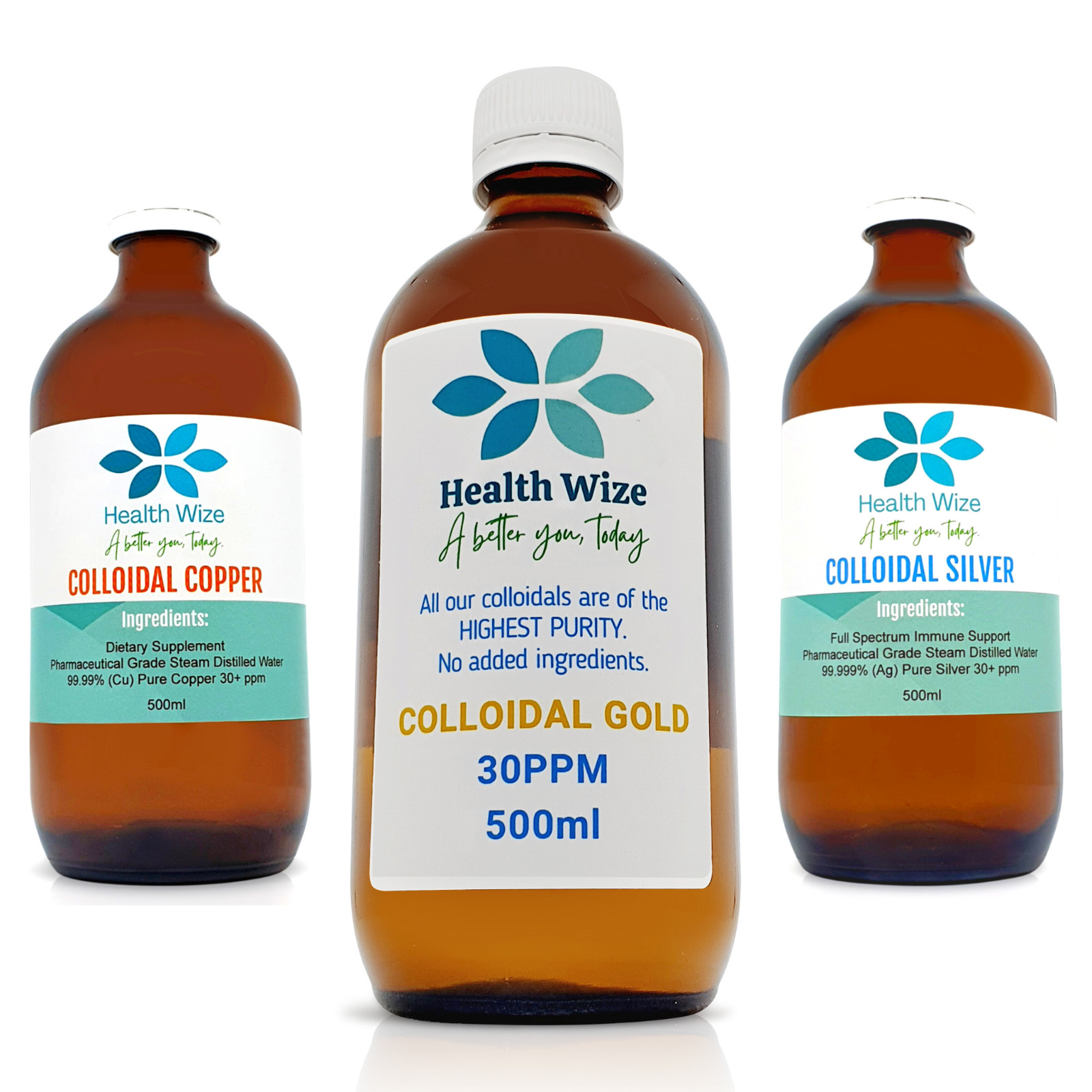 Colloidal Gold, Silver & Copper Finest Ions 3 Bottles 500ml each