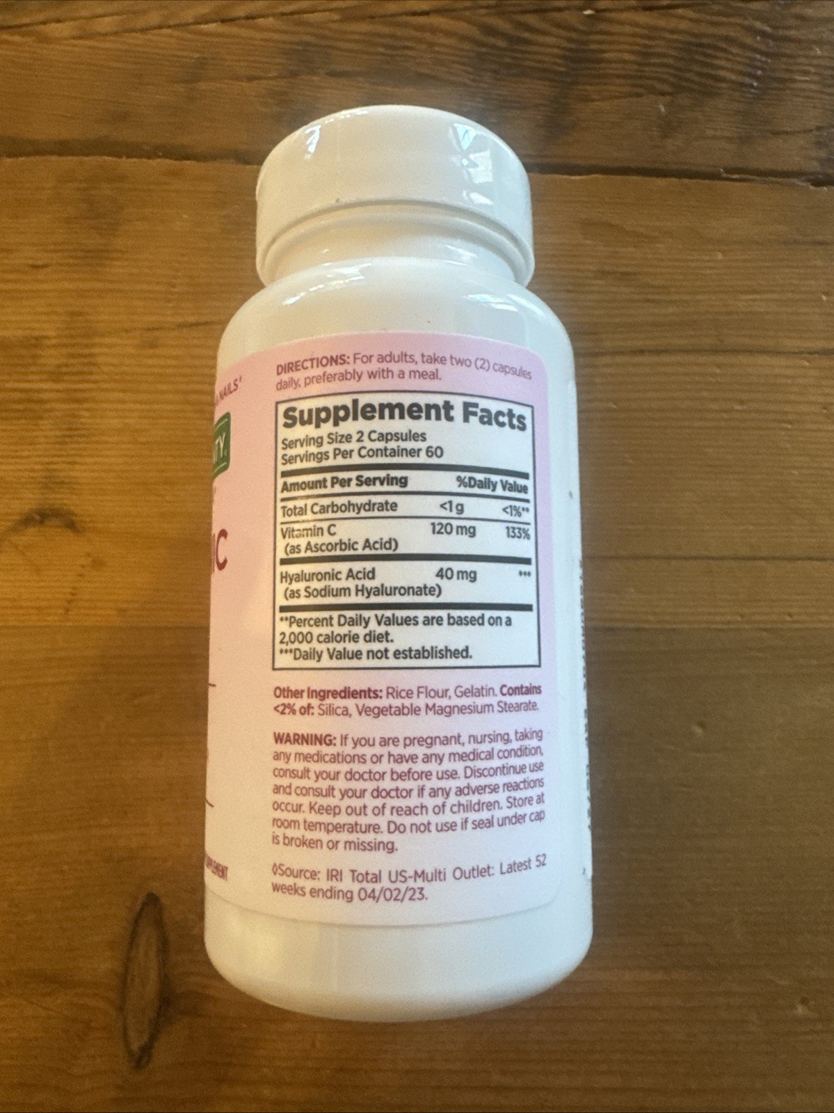 Nature’s Bounty Hyaluronic Acid + Vit C Supplement, 120 Caps Exp 6/2027