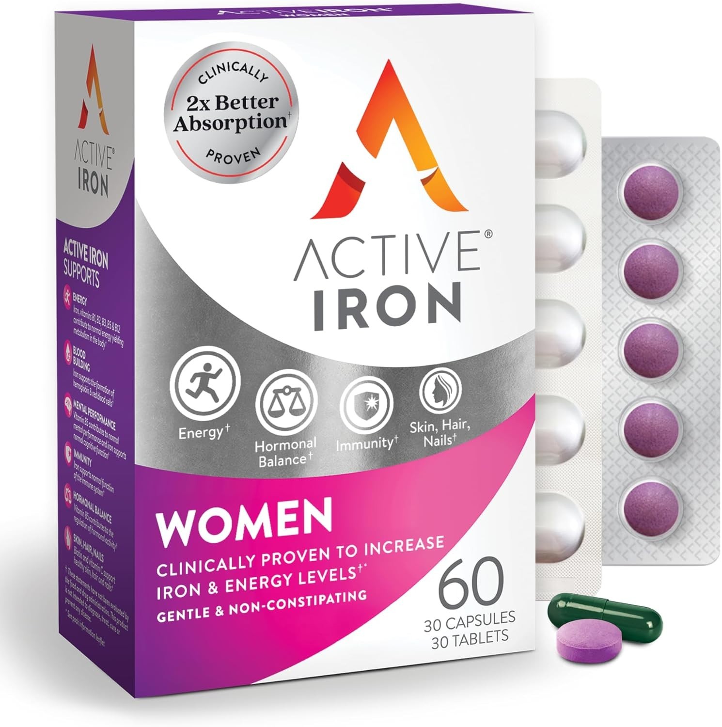 Active Iron Supplement 25mg + Multivitamin for Women (30 Capsules + 30 Tablets)