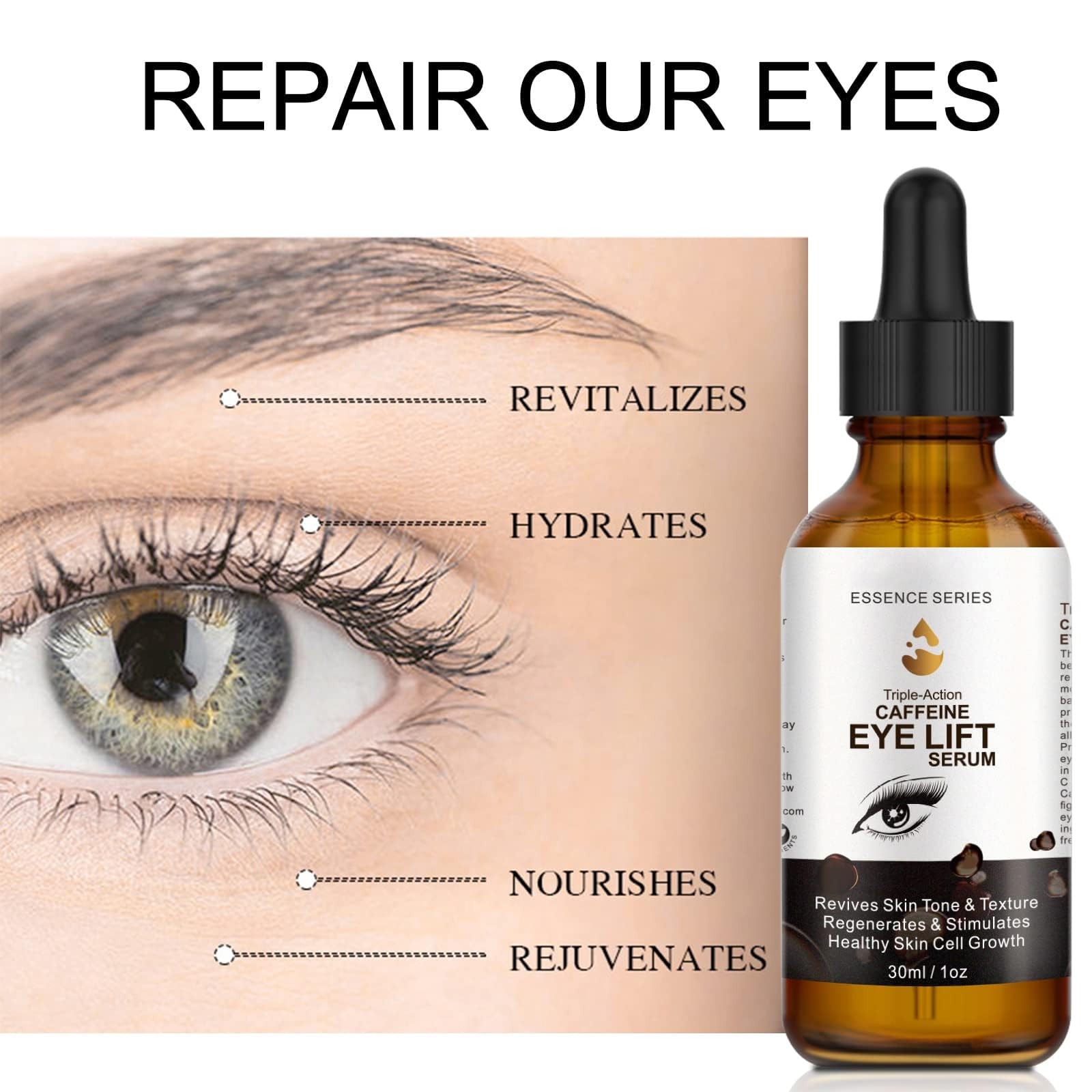 Caffeine Eye Serum – with EGCG, Vitamin C, Hyaluronic 1 Fl Oz (Pack of 1)
