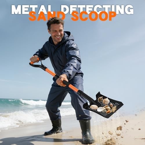 Beach Sand Scoop Shovel 42» for Metal Detecting, Long-Handle Sand Sifter with E