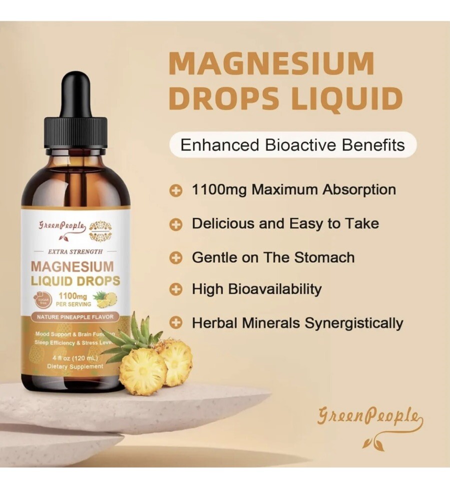 Green People/Pineapple🍍 Magnesium Liquid drops/1100mg/4Fl. Oz / Best By 01/2026
