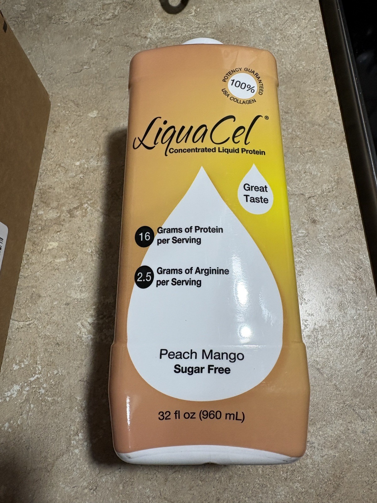 LiquaCel Protein Supplement, Peach Mango 32 oz. Bottle Ready to Use, Exp 4/28