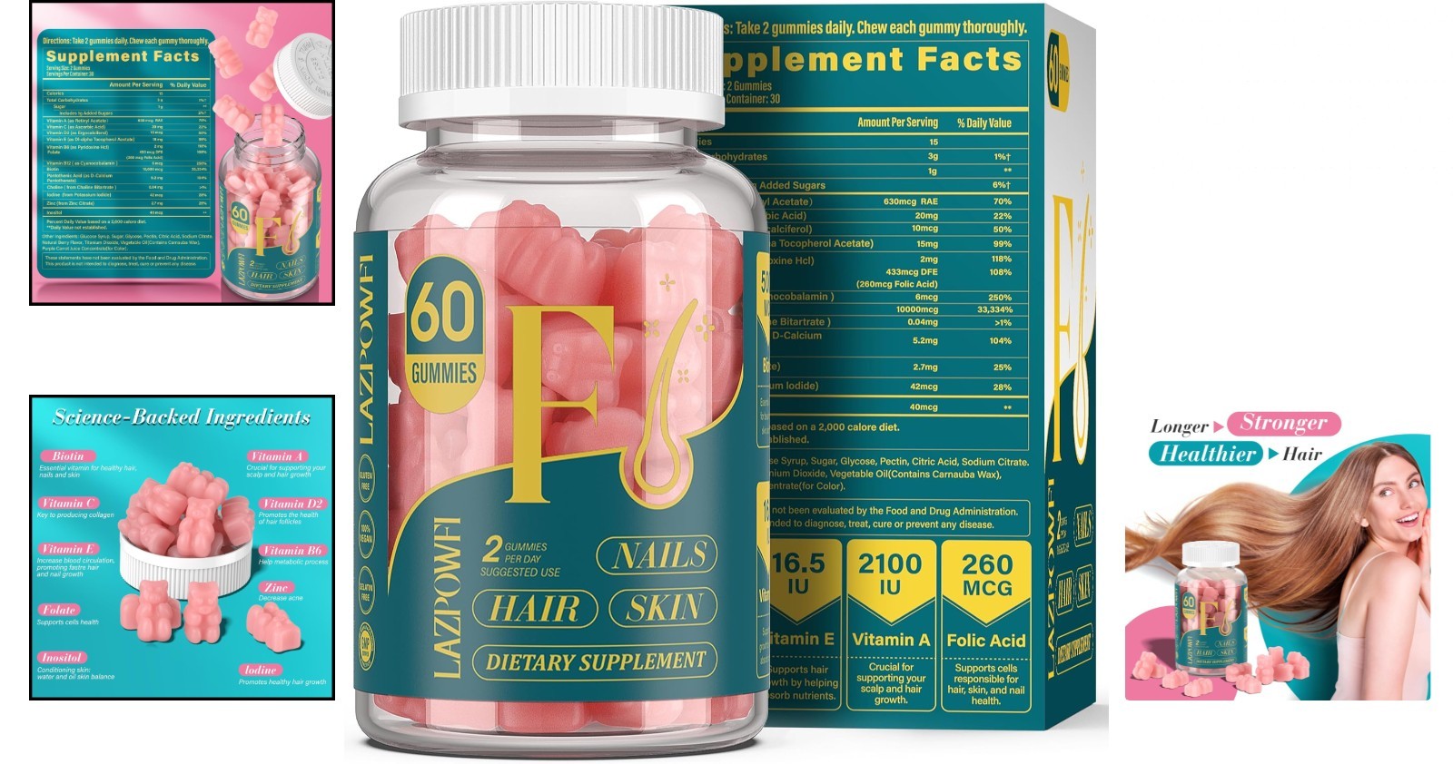 Biotin Gummies -Hair Skin and Nails Vitamins for Men & Women, Vitamin B…