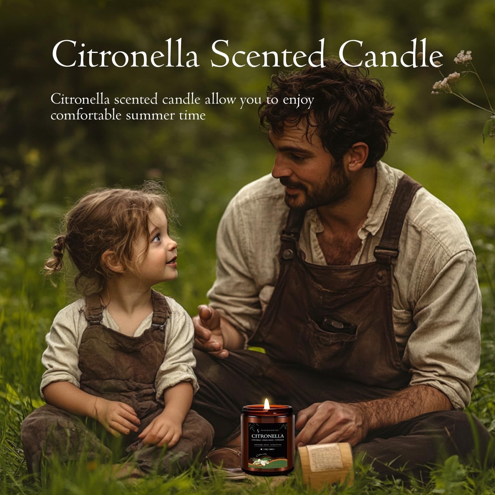 Citronella Candle, Indoor Outdoor Lemongrass Scented Candle，Natural Soy W