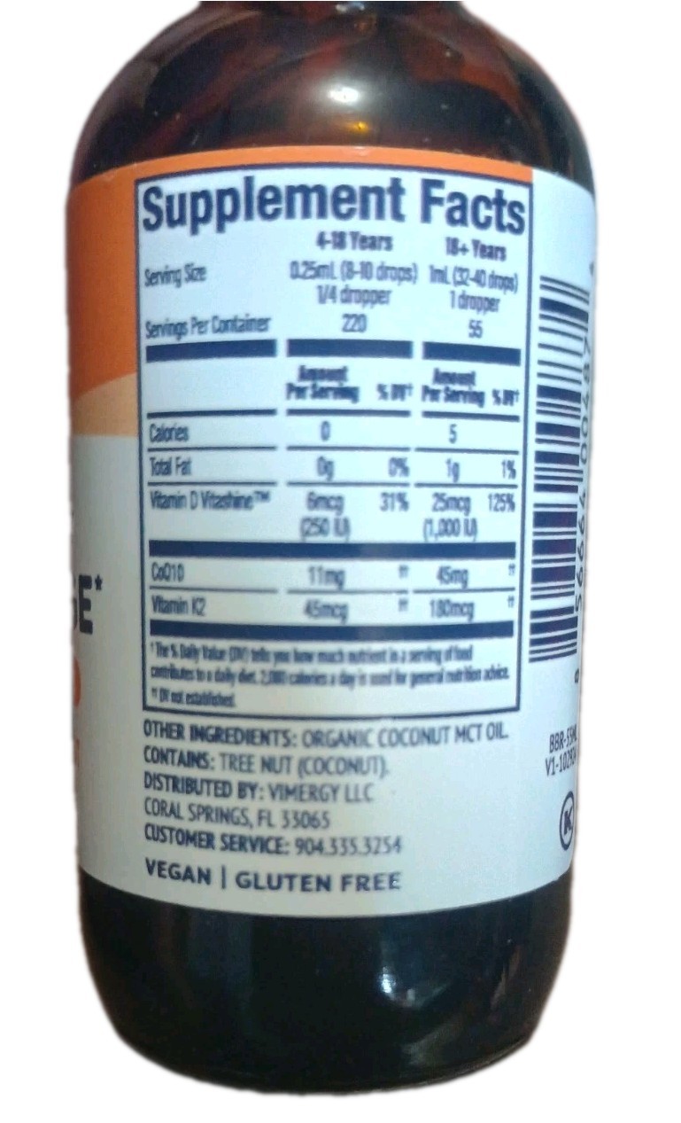 VIMERGY Brain Body Recharge Liquid Drops With Vitamin D3 K2 & CoQ10 55ml. 4/27