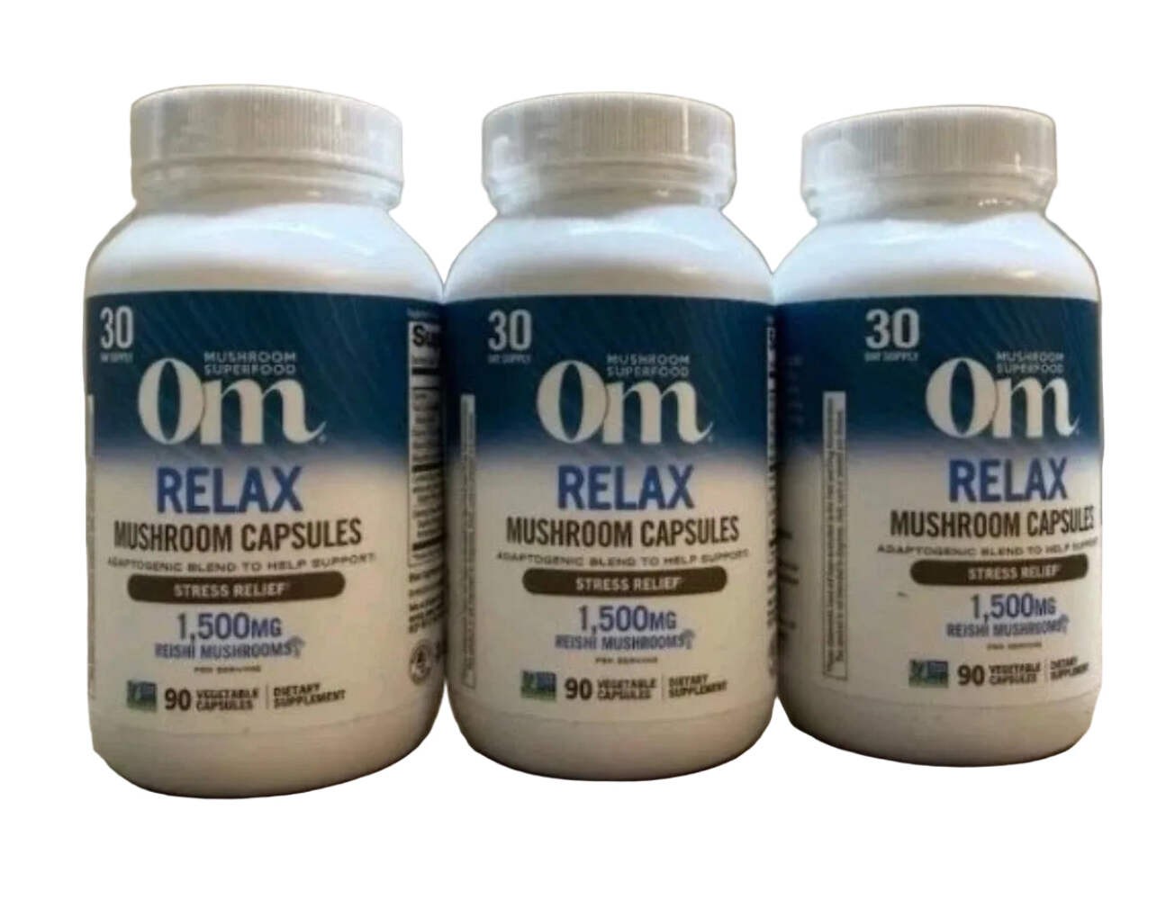 3 X 8/26 OM MUSHROOM SUPERFOOD Relax Mushroom Capsules, 90 Vegetable Capsules
