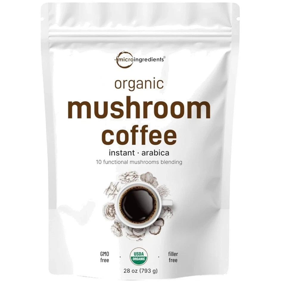 Organic Mushroom Coffee Instant Arabica 10 Mushrooms 28oz New packaging