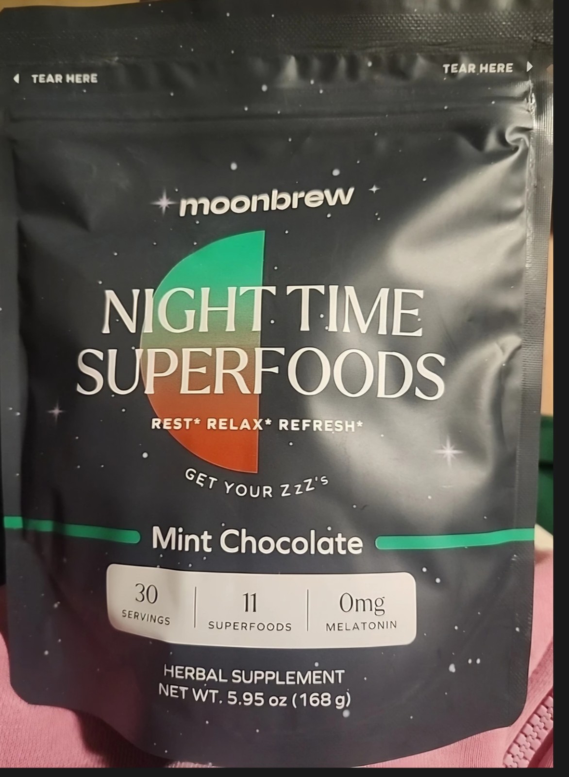 New MoonBrew Night Time Superfoods Sleep Aid Powder Mint Chocolate 5.95oz 3/27