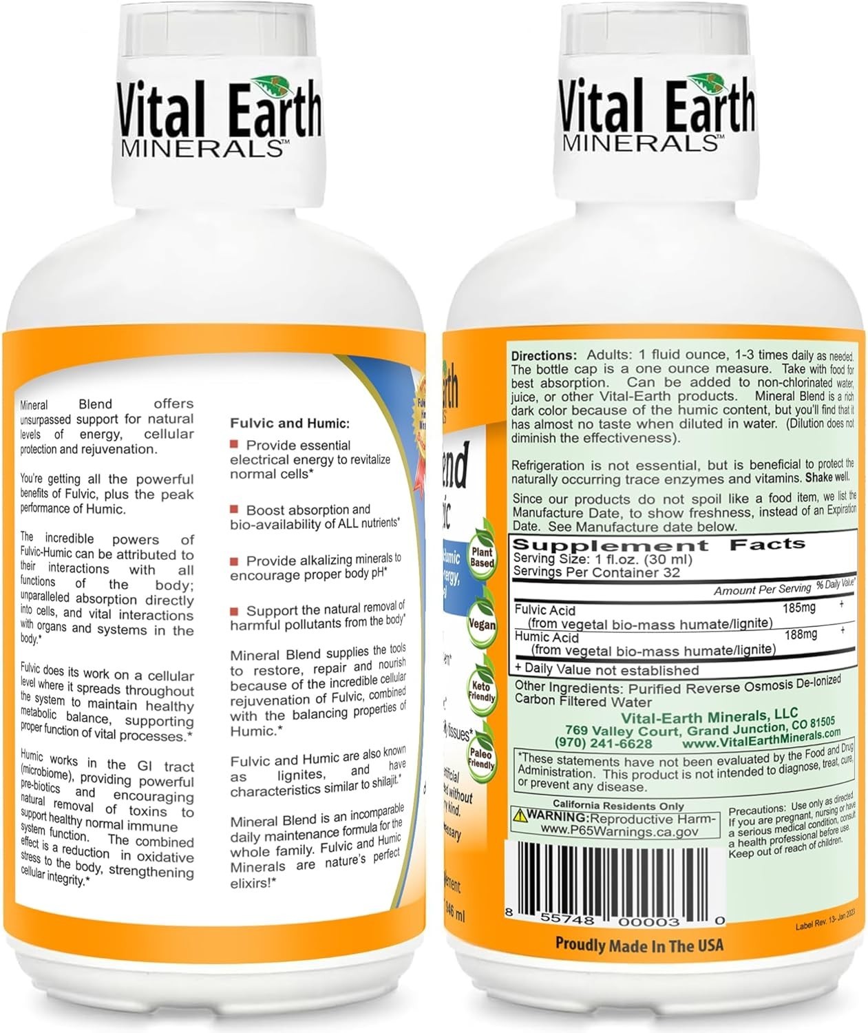 Vital Earth Mineral Blend Fulvic-Humic Whole Food Dietary Supplement 32 fl oz 4X