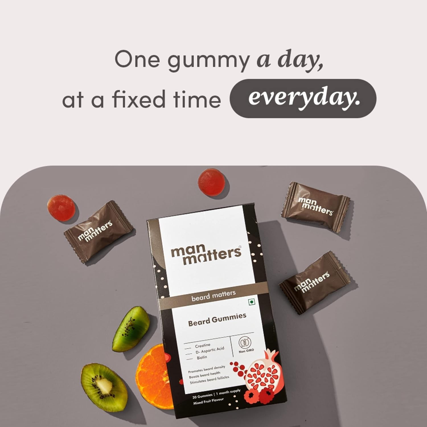 Man Matters Beard Gummies 30 Days Biotin & Creatine Beard Growth Support