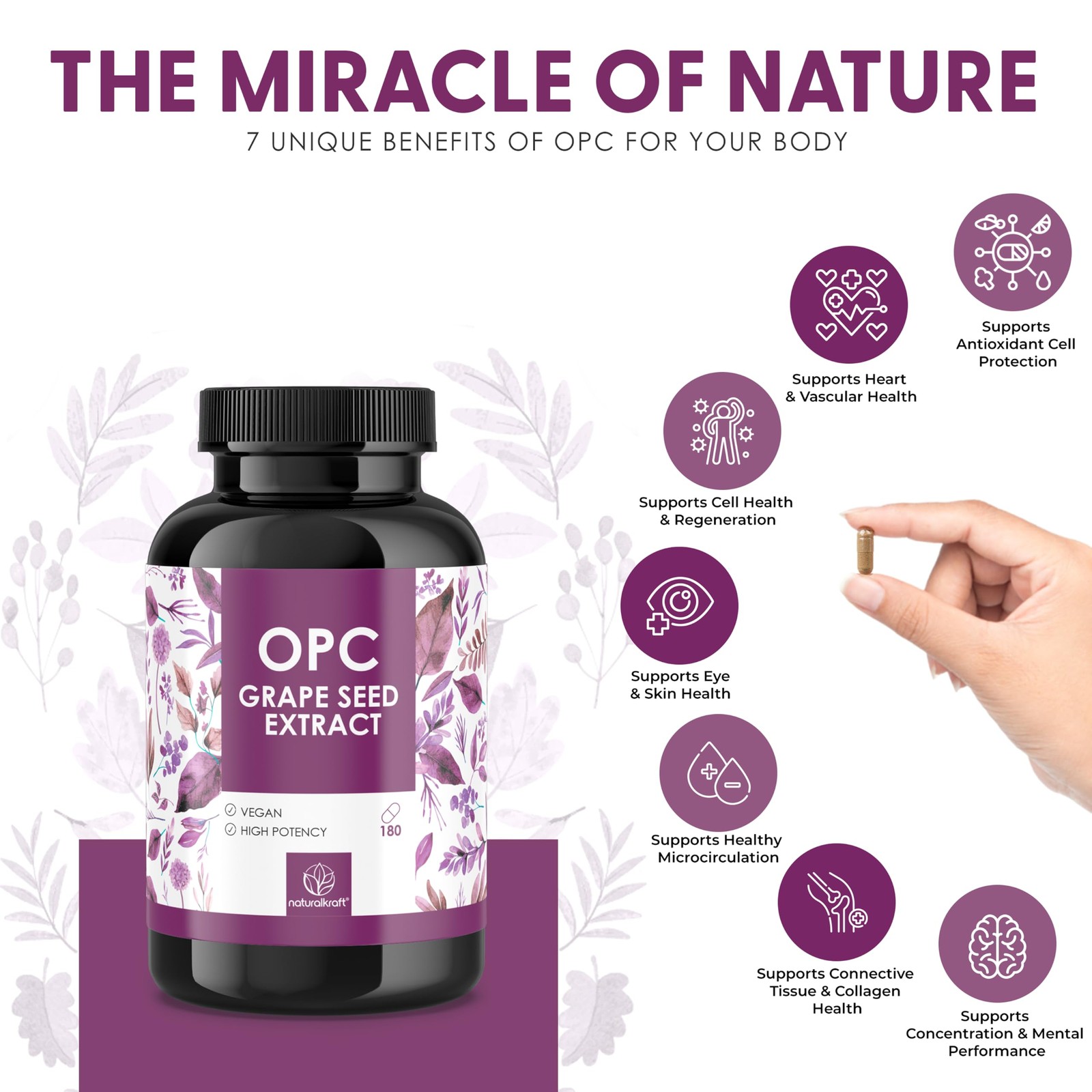 OPC Grape Seed Extract 1250mg 180 Vegan Capsules