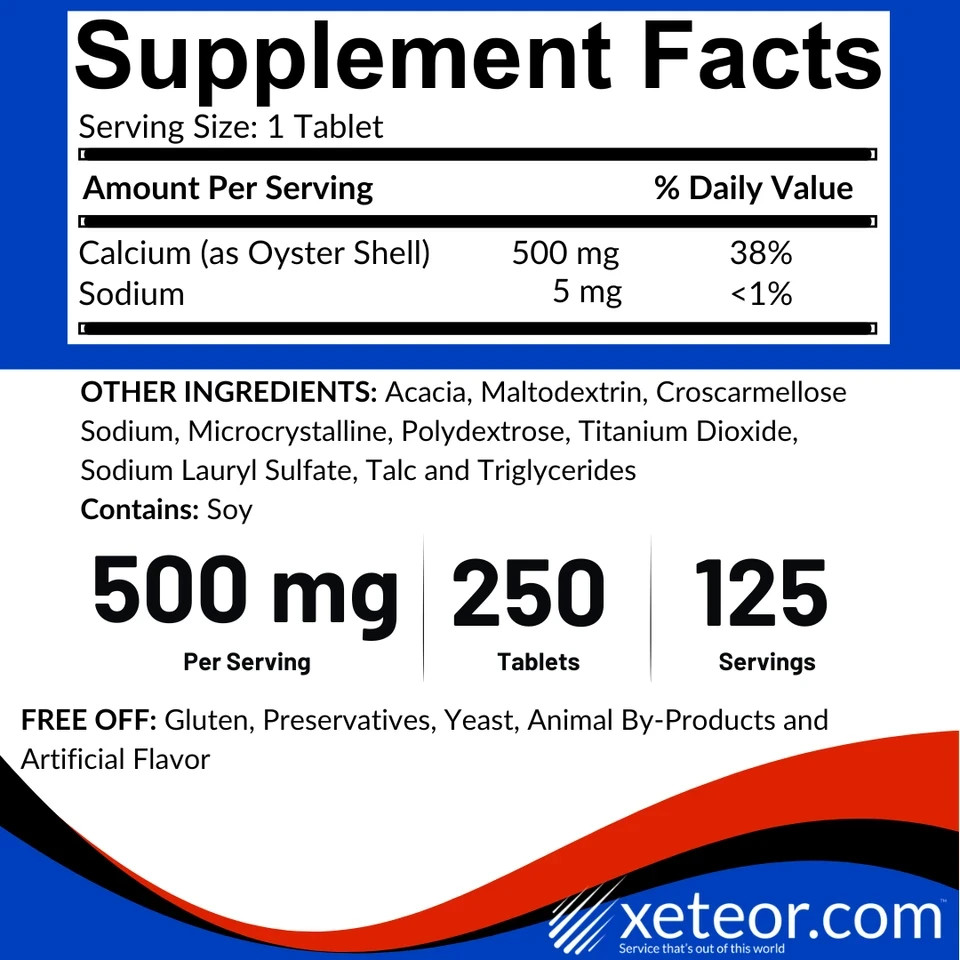 Calcium Tabs Oyster Shell Calcium, 500 mg, 250 Ct Rugby EXP 10/27 FREE SHIPPING