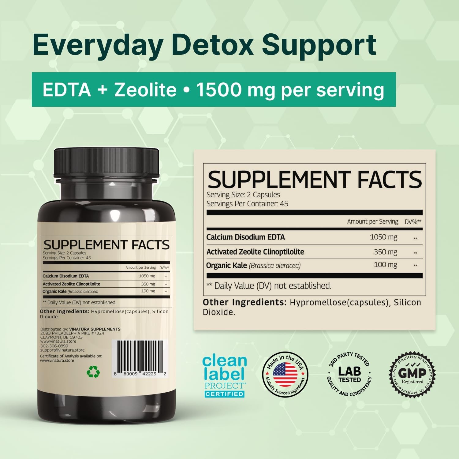 EDTA Capsules – 1500mg per serv, USA Made & Tested, Liver Support 90 Capsules