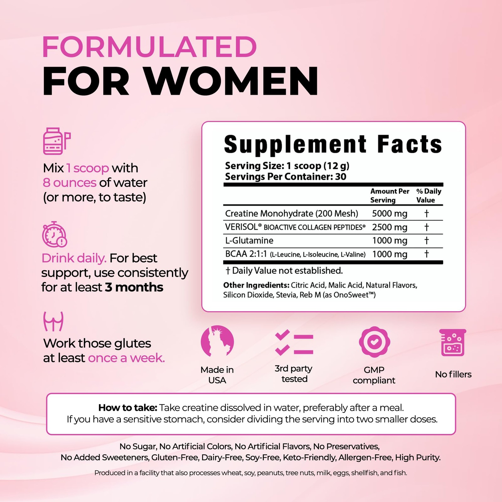 Creatine for Women – Supplement with Collagen & BCAA – Supports Muscle Developme