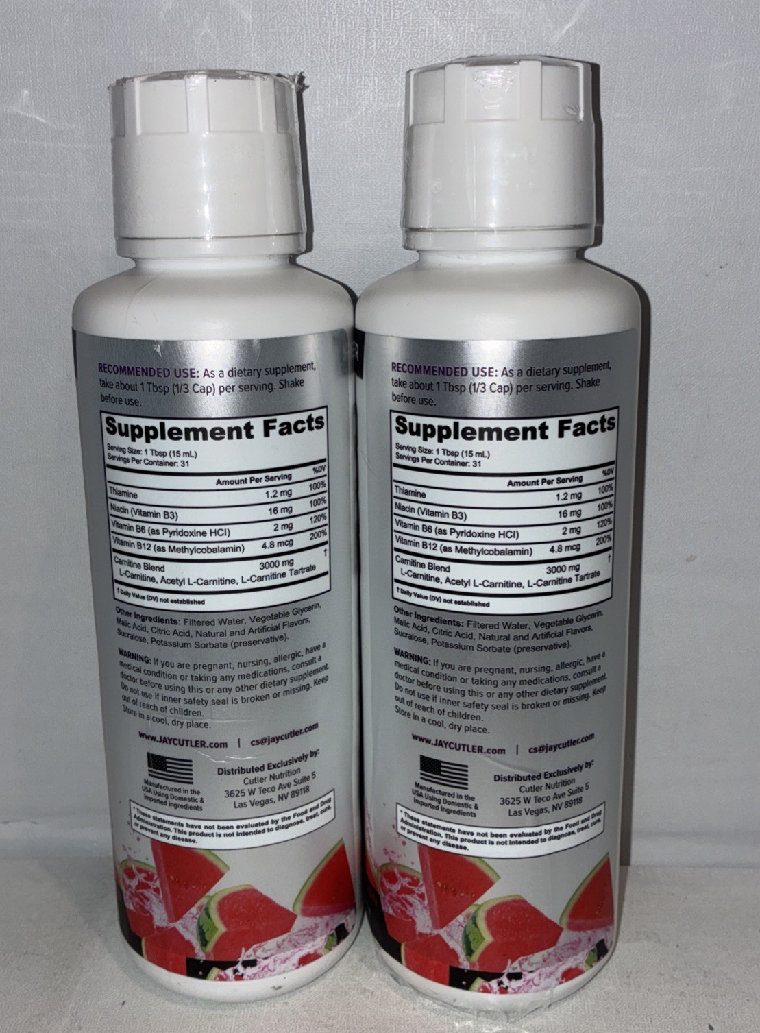 Lot Of 2-Cutler Carnitine 3000 Liquid / Sour Watermelon 16fl Oz Each