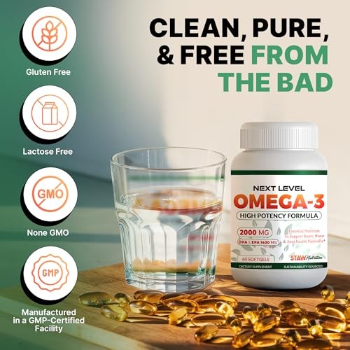 Omega 3 Fish Oil Supplement – 2000 mg Per Serving Containing 800 mg EPA & 600