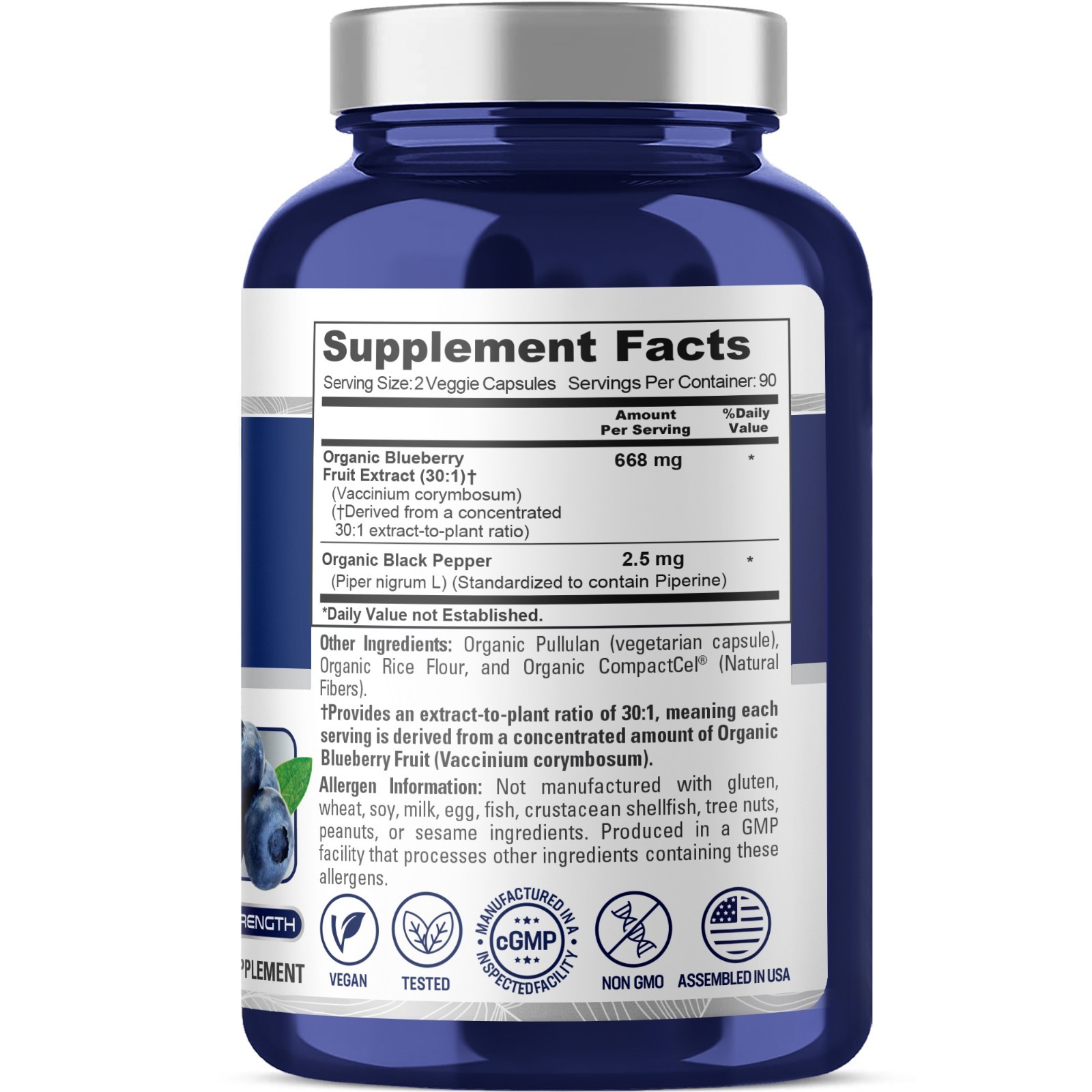 NusaPure Blueberry Concentrate 20,000mg – 180 Veggie Powder caps Non-GMO
