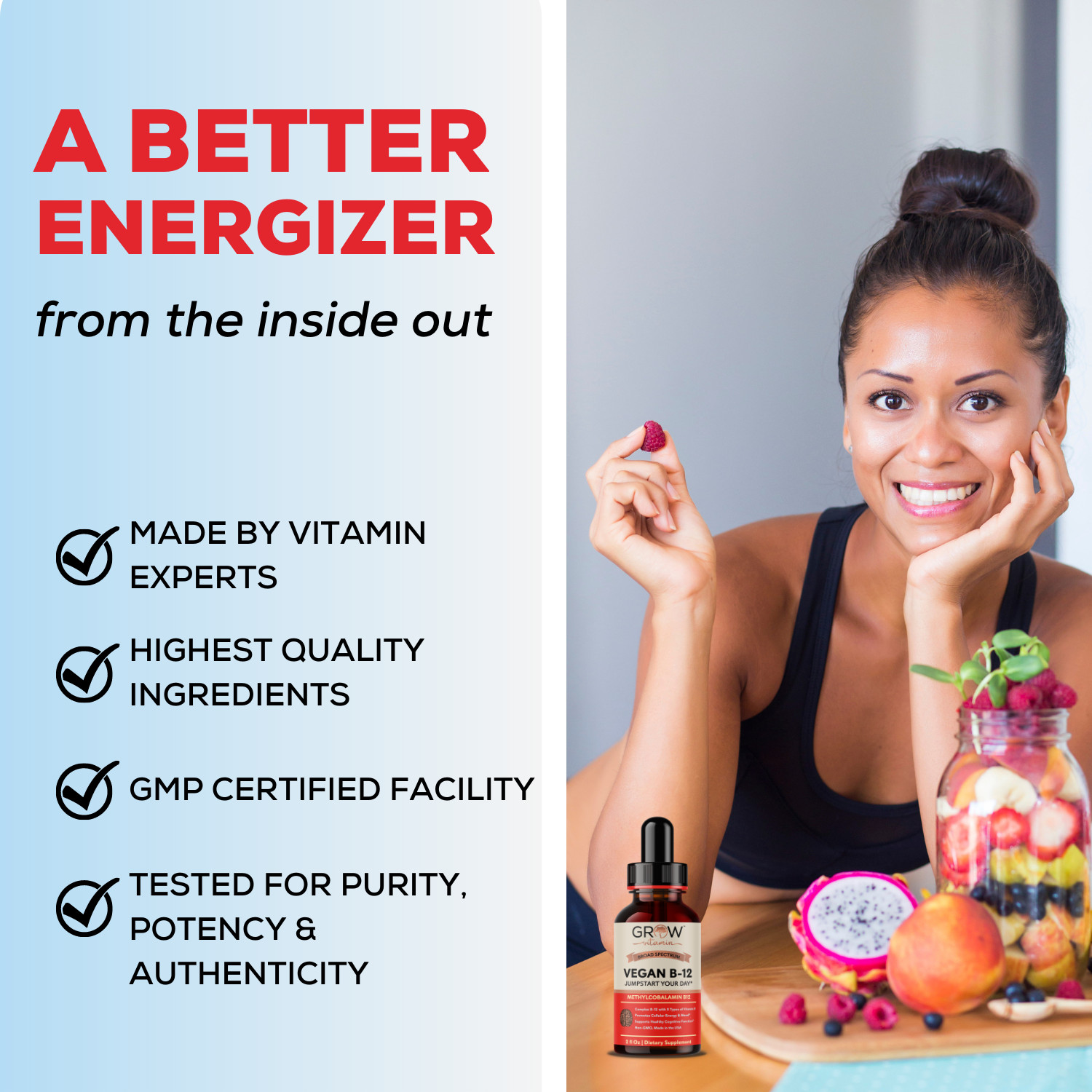 Vegan Vitamin B12 Sublingual Liquid Drops by Grow Vitamin NATURAL CHERRY FLAVOR