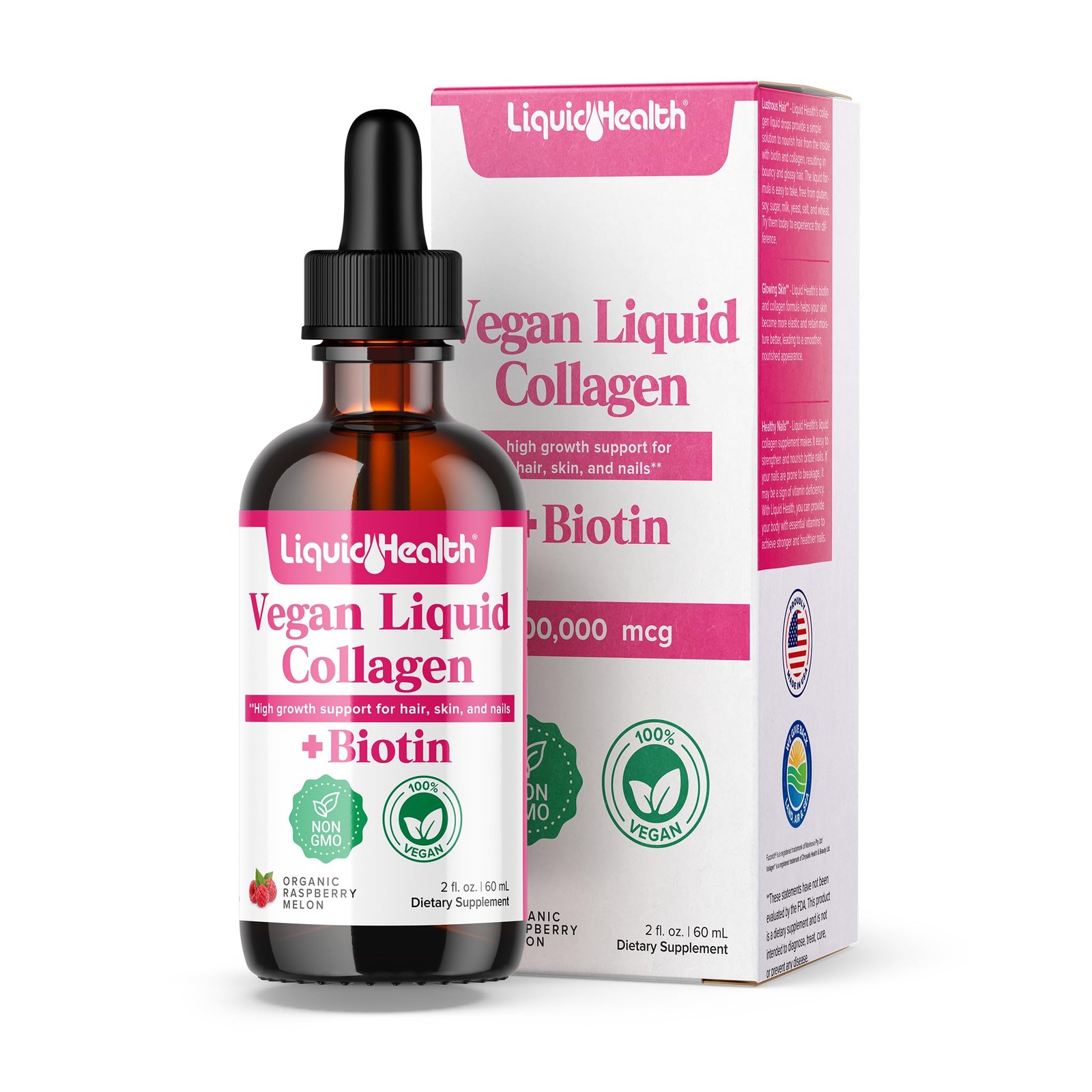 LIQUIDHEALTH 100% Vegan Collagen Plus Biotin 100,000mcg 2 Fl Oz (Pack of 1)