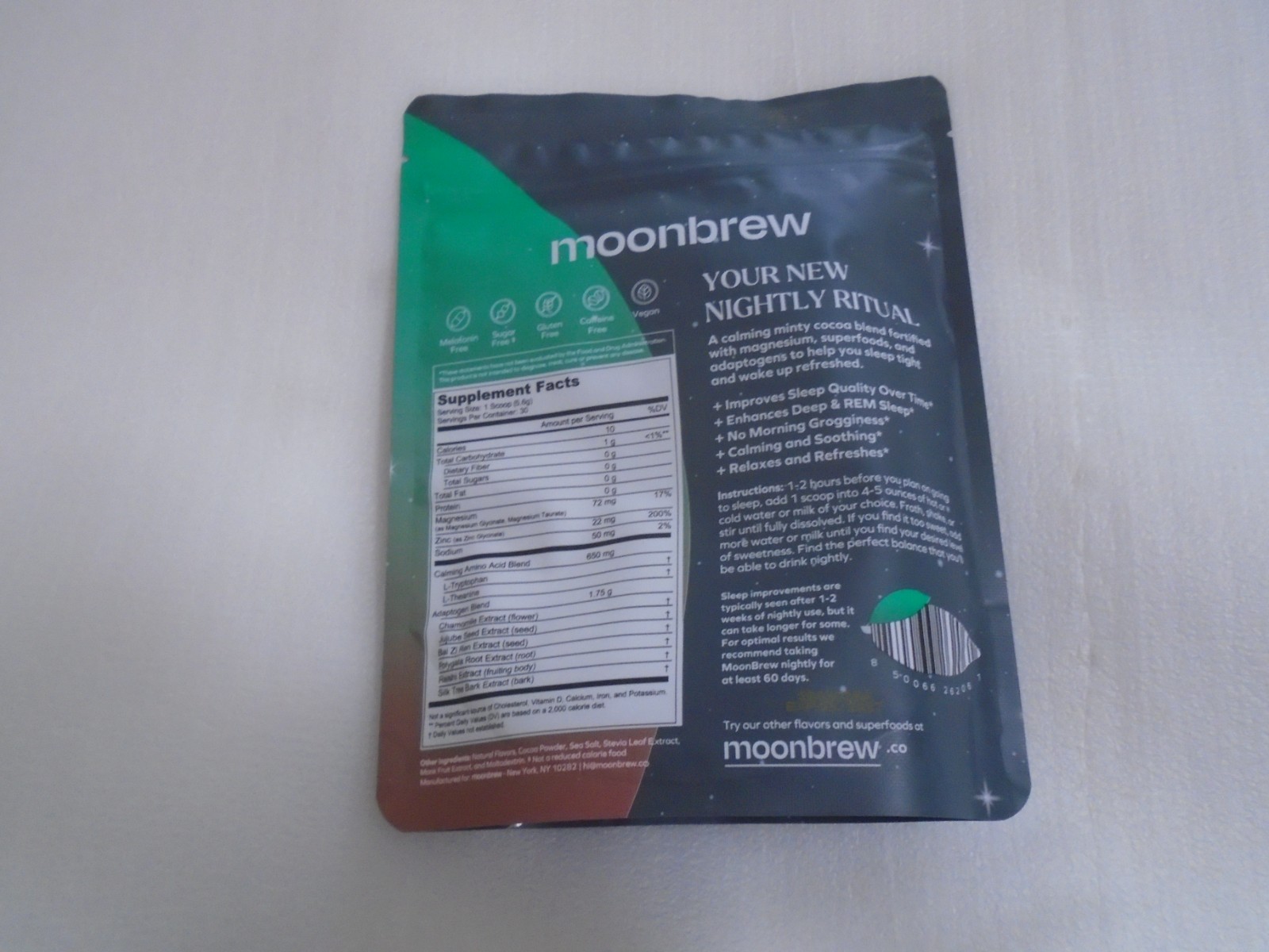 New MoonBrew Night Time Superfoods Sleep Aid Powder Mint Chocolate 5.95oz 3/27
