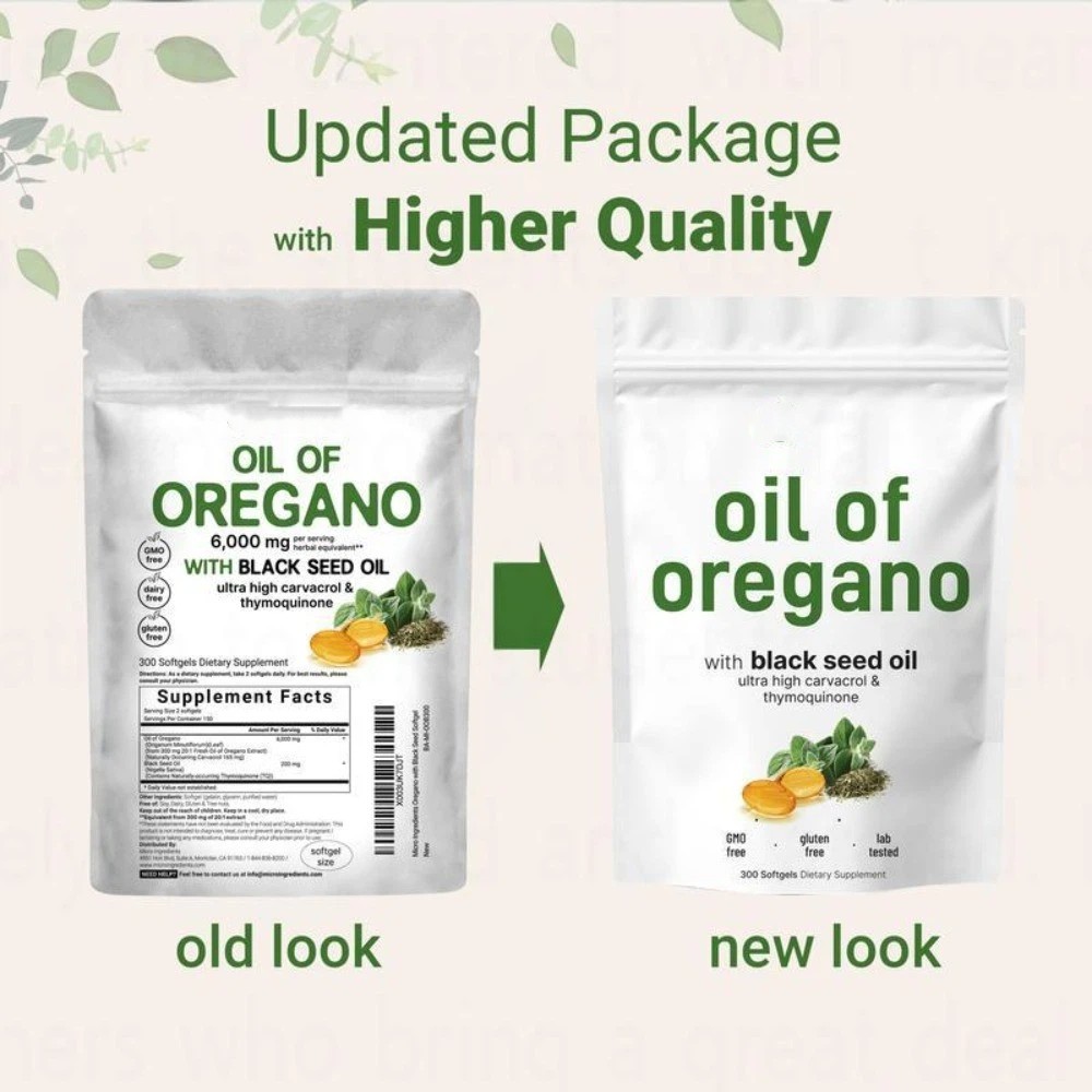 NEW 2 in 1 Oil of Oregano & Black Seed Softgels Count Carvacrol,Immune Support