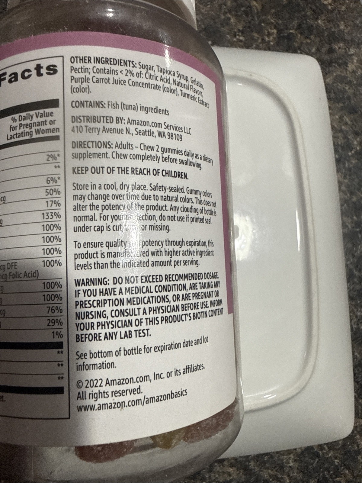 Amazon Basics Prenatal & DHA Gummies Raspberry Lemon 90 ct, Exp 7/27