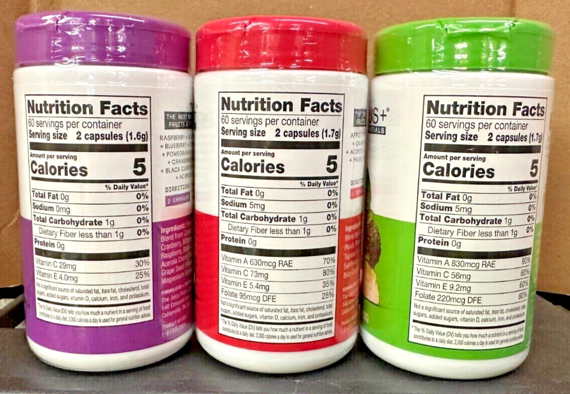 JUICE PLUS+ Essentials Trio: 1 Berry, 1 Fruit & 1 Veggie (360 Capsules) 01/2027!