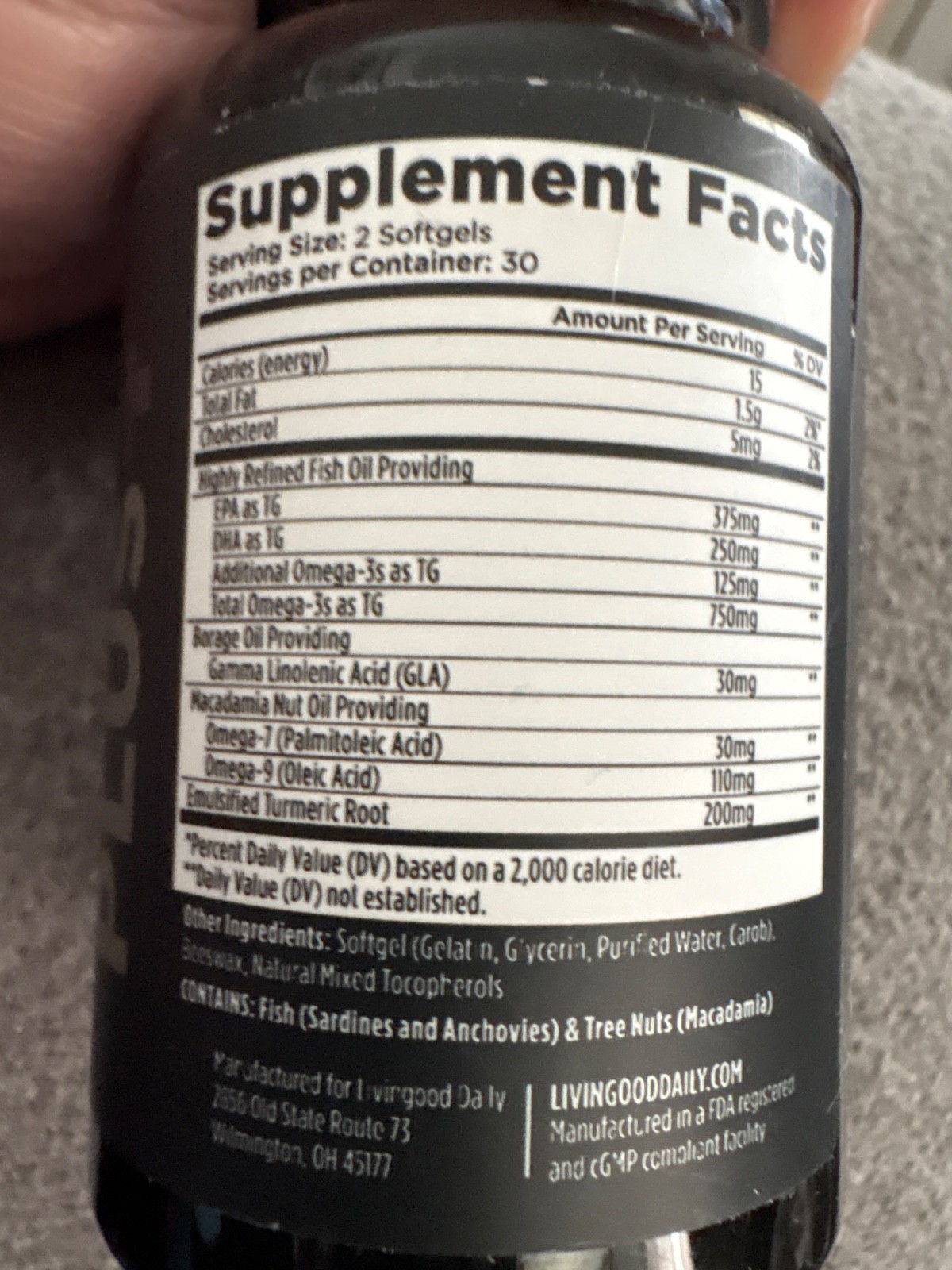 Livingood Daily Omega 3 6 9 Plus Turmeric Curcumin Supplement, 60 Softgels