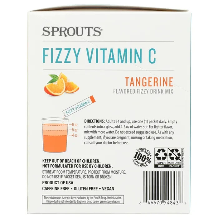 60 pk Sprouts Fizzy Vitamin C & B Tangerine electrolytes Drink Mix EmergenC LOT