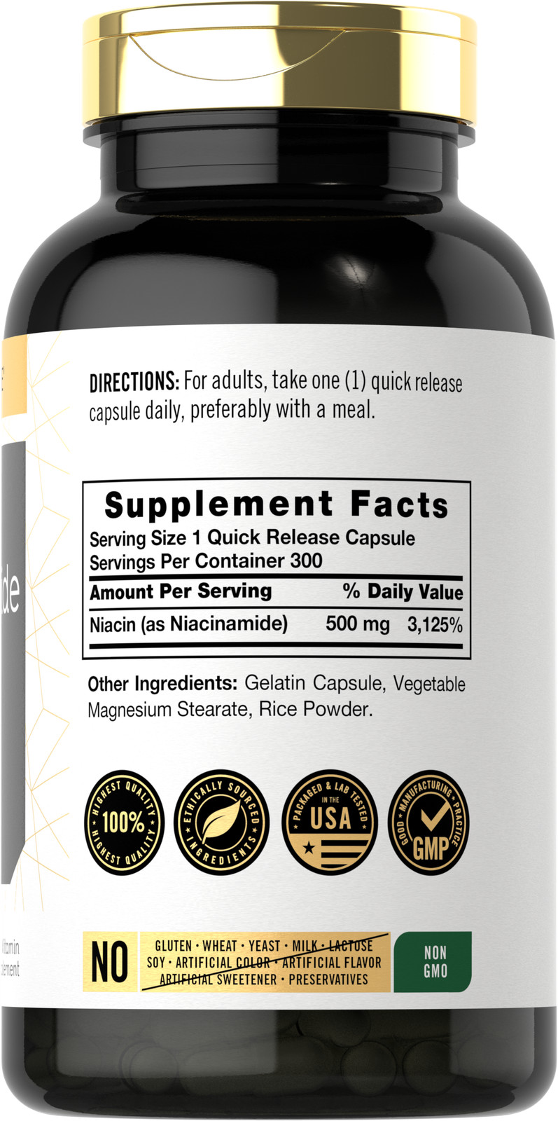 Niacinamide 500mg | 300 Capsules | Non-GMO, Gluten Free Supplement | by Carlyle