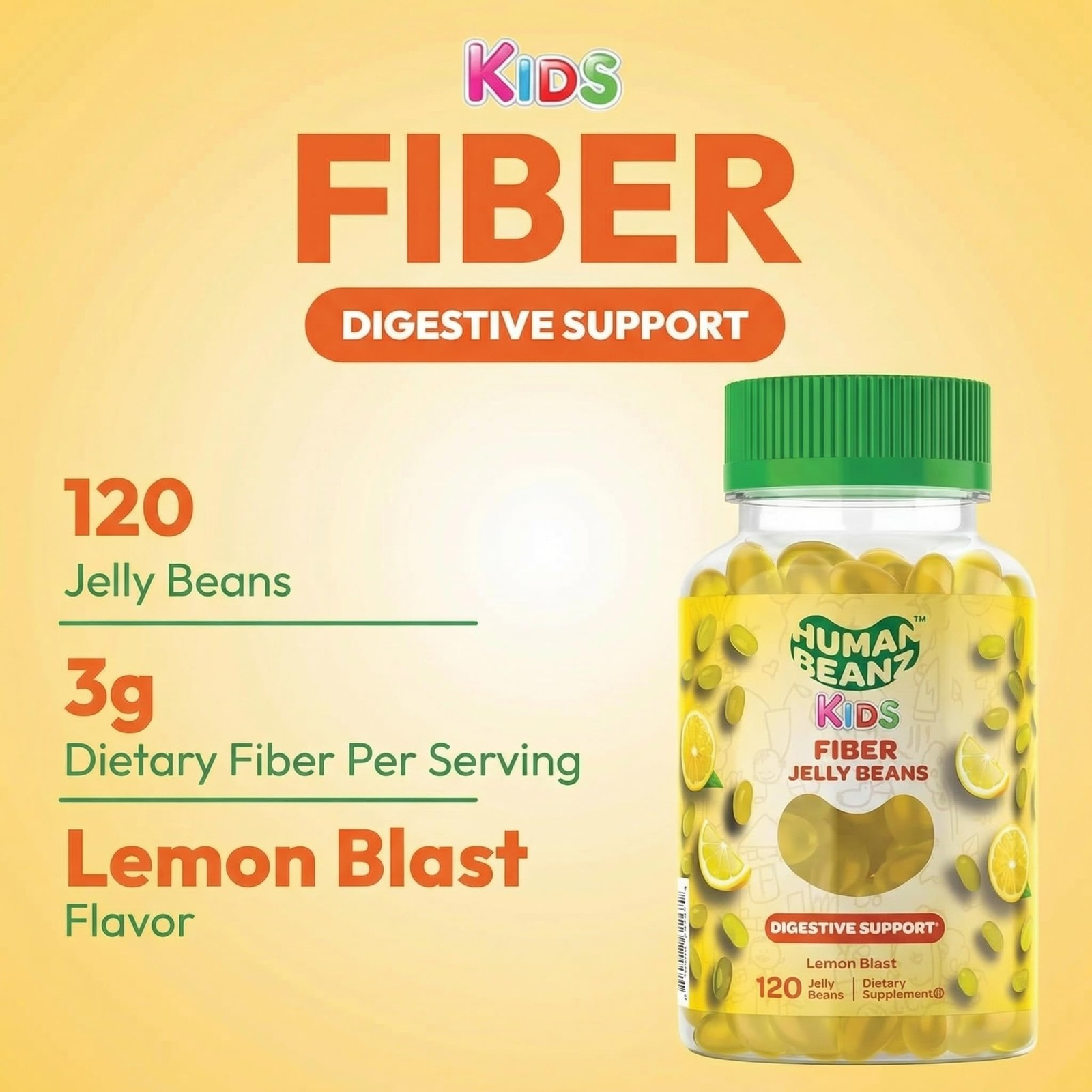 Human Beanz Fiber Gummies Lemon Blast 120 Count