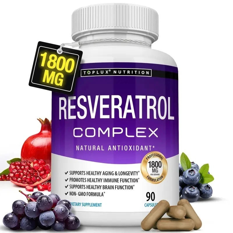 Toplux 1800mg Resveratrol Complex 90 Caps Non-GMO Antioxidant Anti-Aging Immune