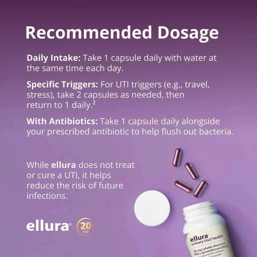 Ellura 36mg Cranberry Capsules 90ct –Urinary Tract Health Supplement
