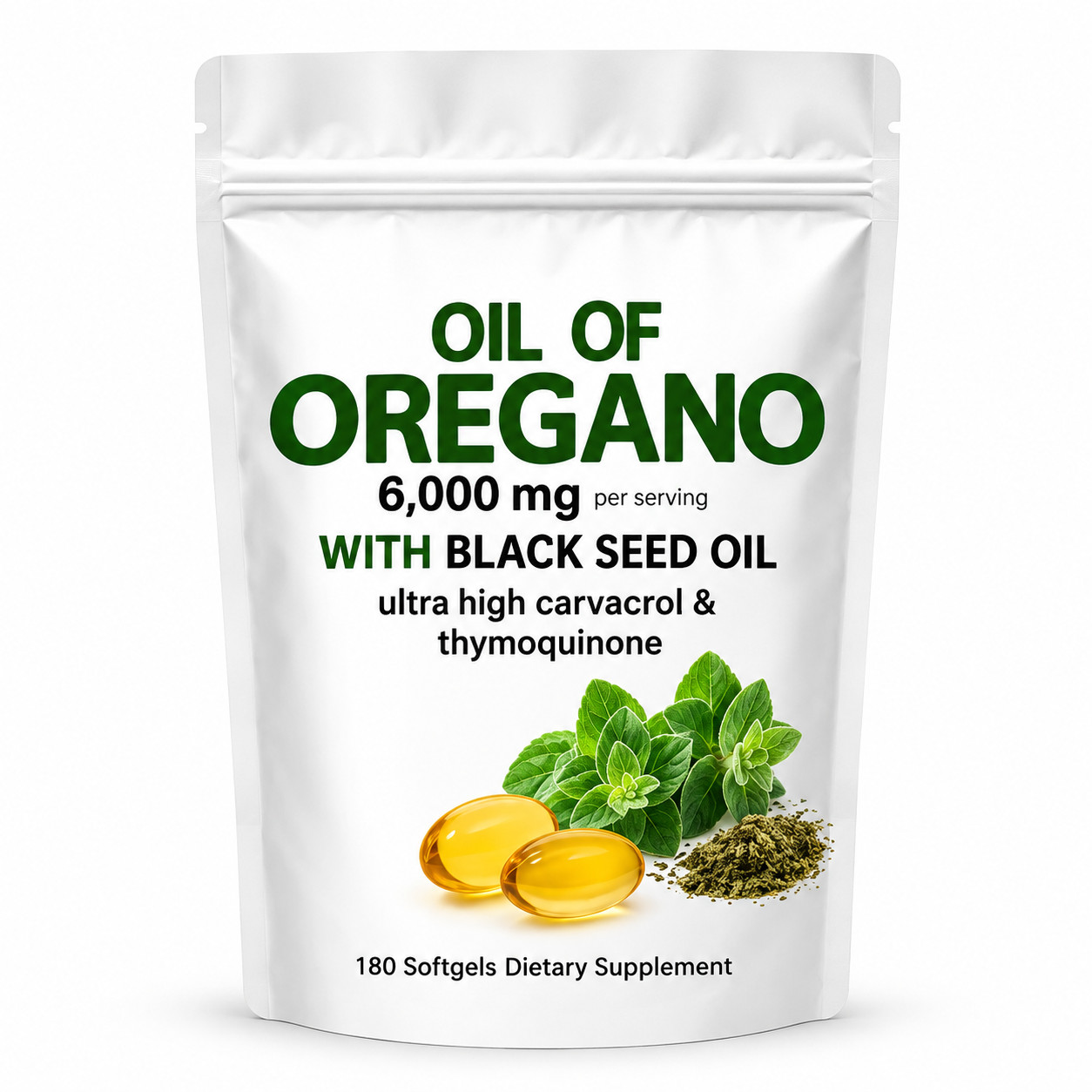Oil of Oregano 6000mg with Black Seed Oil – 180 Softgels 2 in 1 Immune Pack of 2